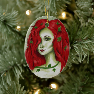 Ivy Nymph Redhead Woman Pixie Fantasy Art Ceramic Tree Decoration