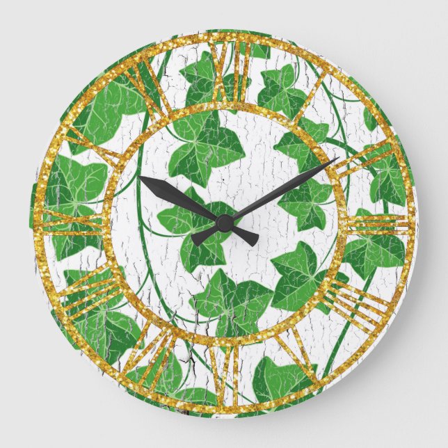 Ivy Over Weathered White Large Clock (Front)