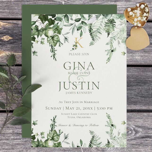 Ivy & Sage Monogram Dark Green Wedding Invitation (Creator Uploaded)