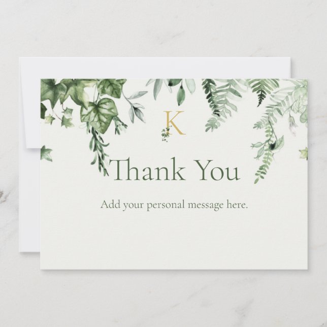 Ivy & Sage Monogram Wedding Thank You Card (Front)