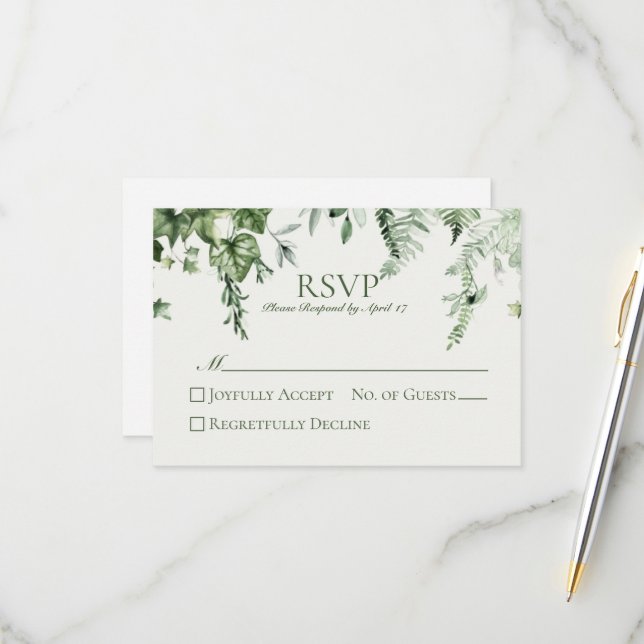 Ivy & Sage Wedding RSVP Card (Front/Back In Situ)
