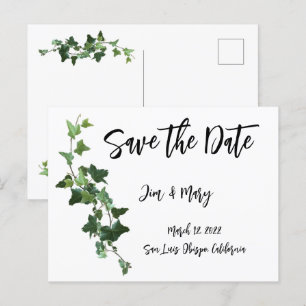 Ivy Save the Date Postcard Botanical Leaves