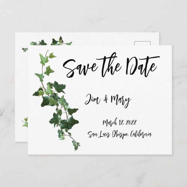 Ivy Save the Date Postcard Botanical Leaves (Front/Back)