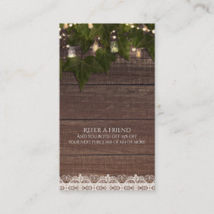 Ivy String Lights Mason Jar Rustic Refer a Friend Referral Card