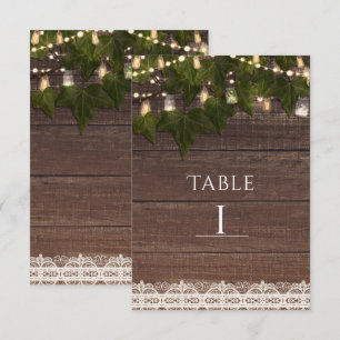 Ivy & String Lights Mason Jar Rustic Table Number