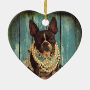 Ivy the Boston Terrier Ceramic Ornament