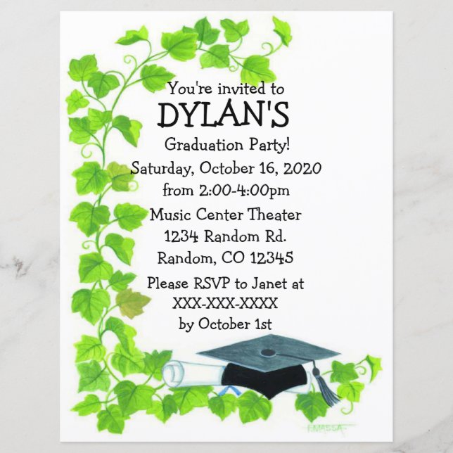 Ivy theme graduation party flyer invitations (Front)
