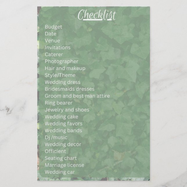 Ivy wedding checklist stationery (Front)