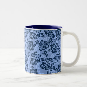 Iwalani Vintage Hawaiian Blue Floral Two-Tone Coffee Mug
