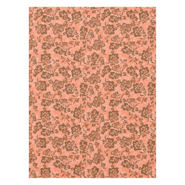 Iwalani Vintage Hawaiian Papaya Floral Tablecloth (Front)