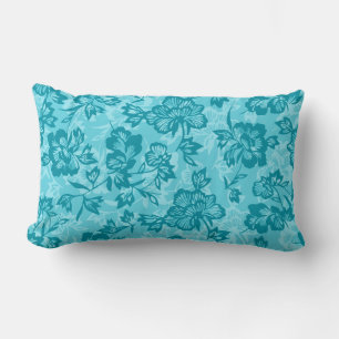 Iwalani Vintage Hawaiian Teal Floral Lumbar Cushion