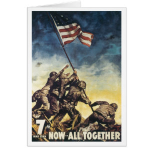 Iwo Jima flag raising colour war graphic vintage