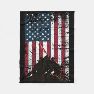 Iwo Jima Flag Raising Distressed Us Flag Wwii Vete Fleece Blanket