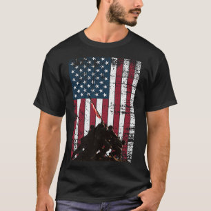 Iwo Jima Flag Raising Distressed Us Flag Wwii Vete T-Shirt