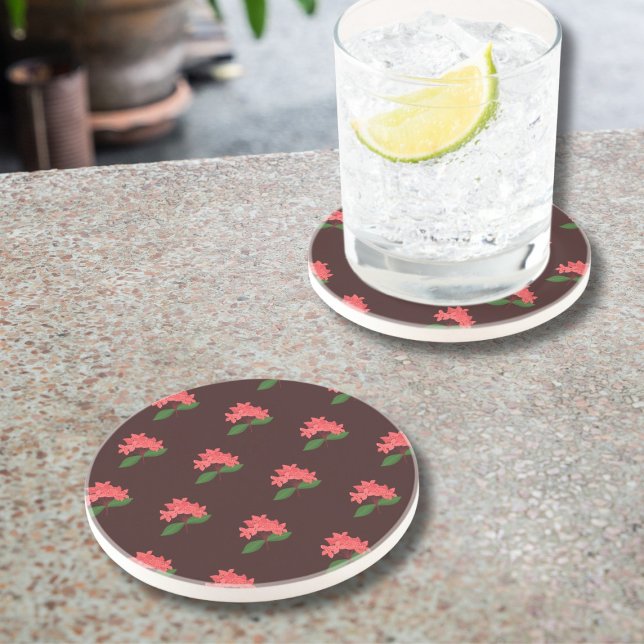 Ixora, Flower of Maha Sarakham (dark) Sandstone Coaster (Creator Uploaded)