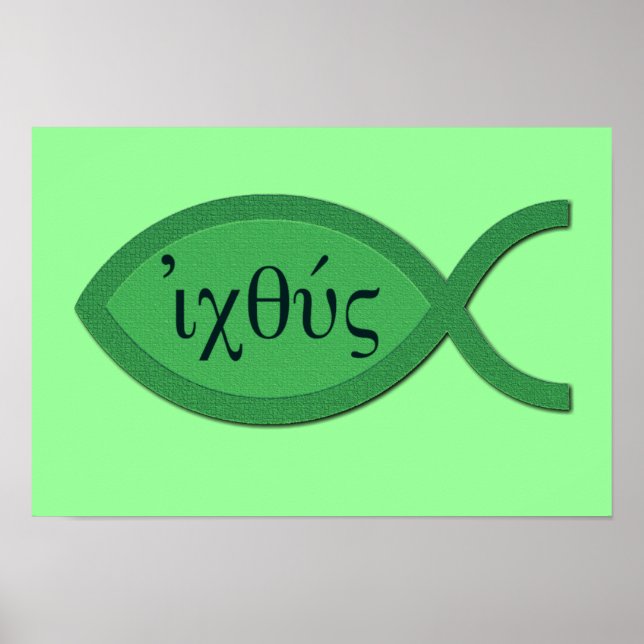 IXOYE Christian Fish Symbol - Green Parchment Poster (Front)