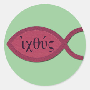 IXOYE Christian Fish Symbol - Red Parchment Classic Round Sticker