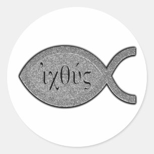IXOYE Christian Fish Symbol - Stone Effect Classic Round Sticker