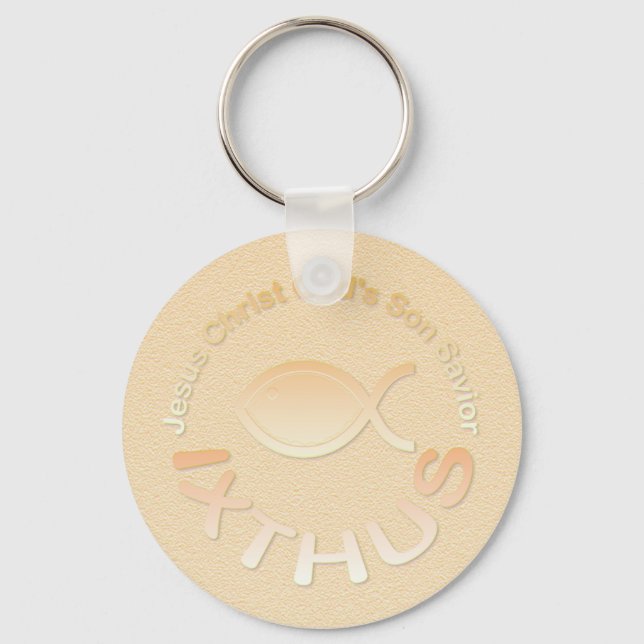 IXTHUS Christian Fish Symbol - GOLD Key Ring (Front)
