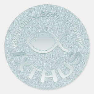 IXTHUS Christian Fish Symbol - SILVER Classic Round Sticker