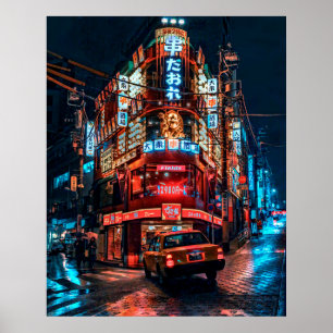 Izakaya in Shibuya and taxi 2L size  Poster