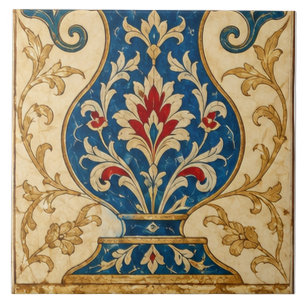 Iznik Blue Ornamental Vase Floral Art   Ceramic Tile