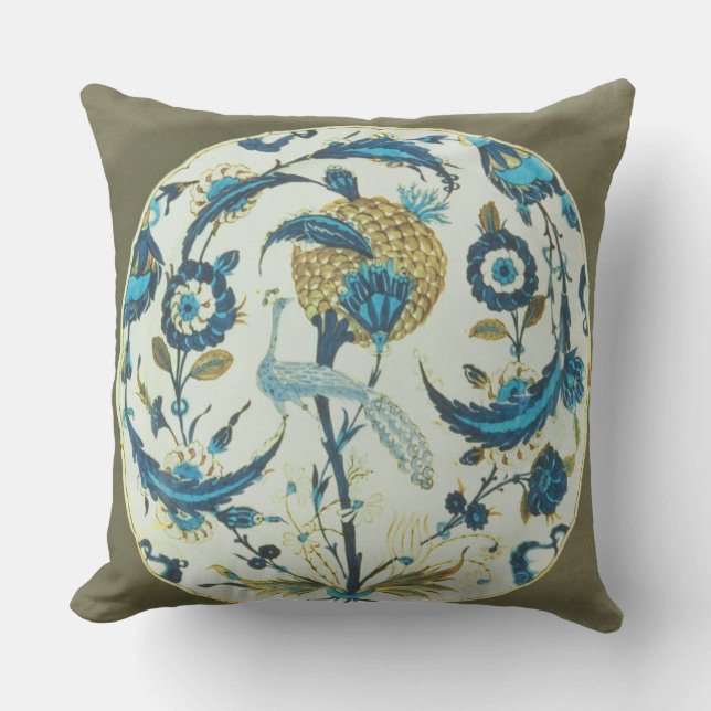 Iznik dish painted with a peacock perched among fl cushion (Front)