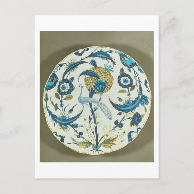 Iznik dish painted with a peacock perched among fl postcard (Front)