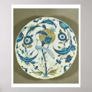Iznik dish painted with a peacock perched among fl poster