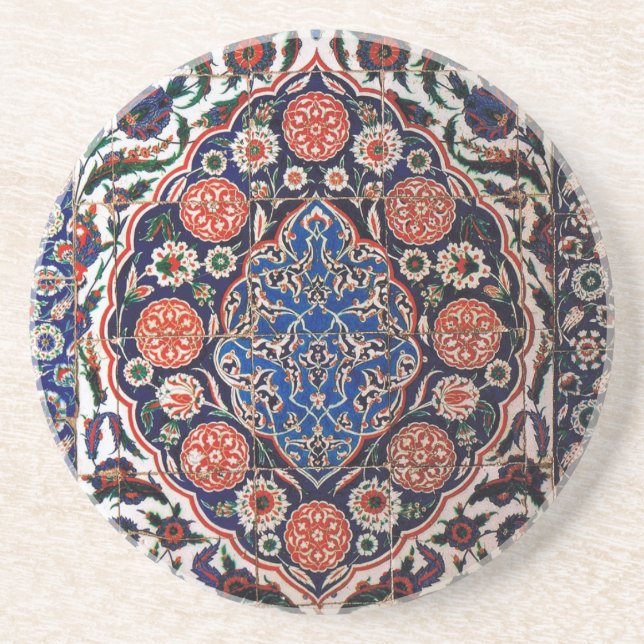 Iznik Floral Ethnic Tribal Turkish Mosaic Pottery Coaster (Front)