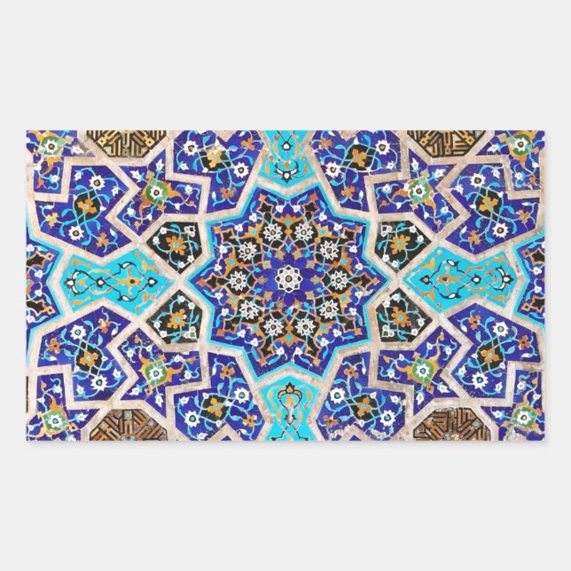 Iznik Floral Ethnic Tribal Turkish Mosaic Pottery Rectangular Sticker (Front)