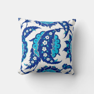 Iznik Ottoman Floral Blue Turquoise Paisley Cushion
