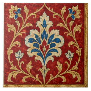 Iznik Red Floral Ottoman Ornament   Ceramic Tile