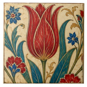 Iznik Red Tulip Floral Ottoman Art Ceramic Tile