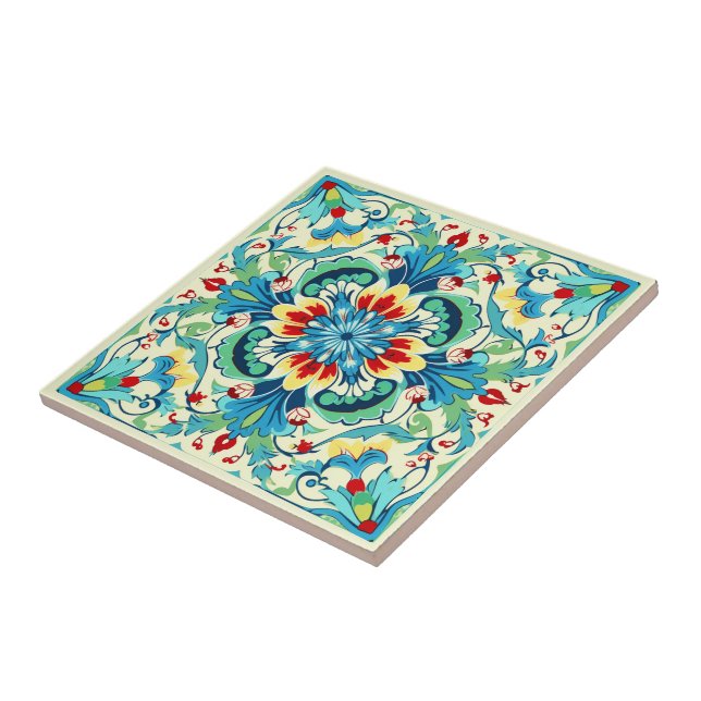 Iznik Sunlit Bouquet Ceramic Tile (Side)