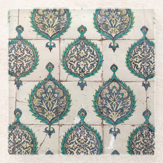 Iznik Tiles Green Glass Coaster (Front)