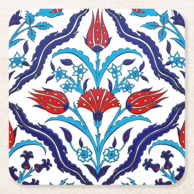 Iznik Tiles Square Paper Coaster (Front)