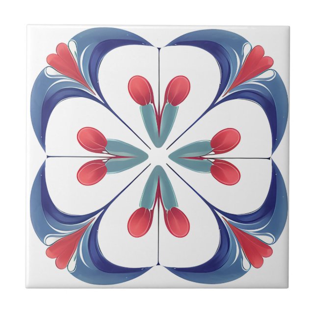 Iznik Tulip Motif Ceramic Art Tile (Front)