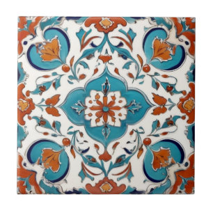 Iznik Turkish Classic Floral Red Turquoise Blue Ceramic Tile