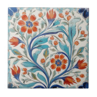 Iznik Turkish Floral Green Blue Orange Red Flowers