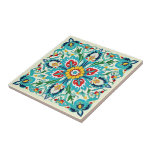Iznik Turquoise Blossom Radiance Ceramic Tile<br><div class="desc">The "Blossom Radiance" Iznik tile showcases a symmetrical floral motif against a gentle pastel yellow background. This intricate design features shades of turquoise, yellow, and blue flowers, with delicate red accents adding a touch of vibrancy. The harmonious interplay of colours and the precise symmetry of the floral arrangement highlight the...</div>