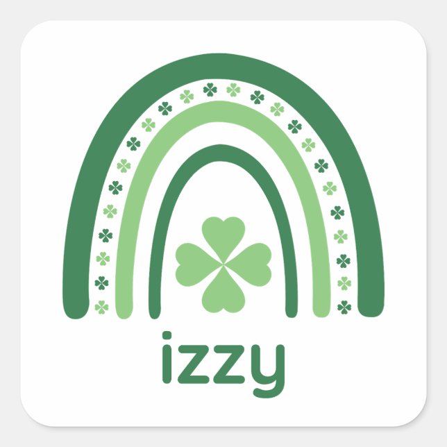izzy Name Clover Boho Rainbow Square Sticker (Front)