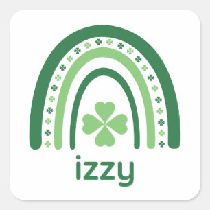 izzy Name Clover Boho Rainbow Square Sticker