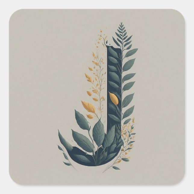 J Botanical Monogram Square Sticker (Front)
