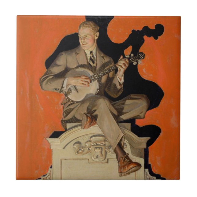 J.C. Leyendecker Banjo Player 1920 Art Deco Art Ceramic Tile (Front)