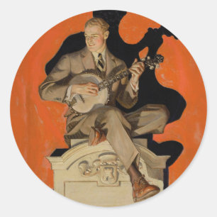 J.C. Leyendecker Banjo Player 1920 Art Deco Art Classic Round Sticker