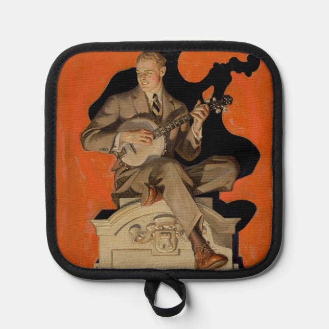 J.C. Leyendecker Banjo Player 1920 Art Deco Art Pot Holder (Front)
