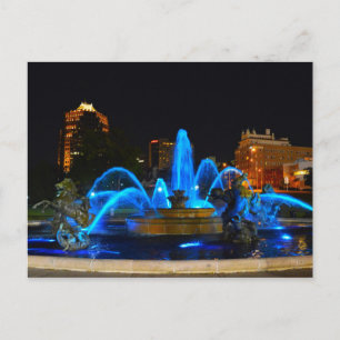 J.C. Nichols Fountain in Blue, Kansas City Postcard