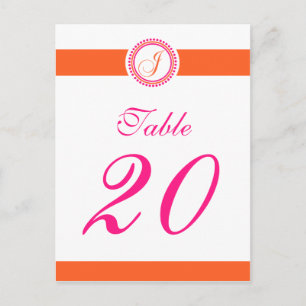 J Dot Circle Monogram Table Number (Pink/Orange) Postcard
