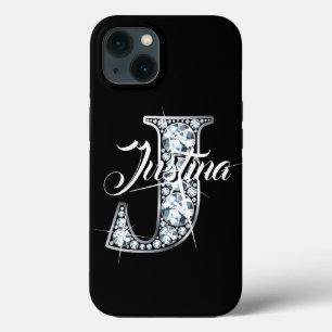 J Faux Diamond Bling Monogram iPhone 13 Case